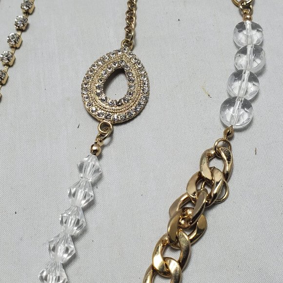 Bijou 36 inch 2 row clear beads with gold link chain necklace - Picture 12 of 14